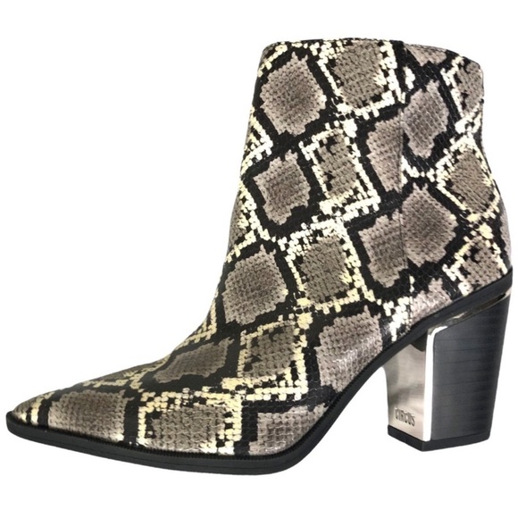 Circus Sam Edelman Womens Snake Print Textured Point Toe Side Zip Heeled Booties - Picture 1 of 13